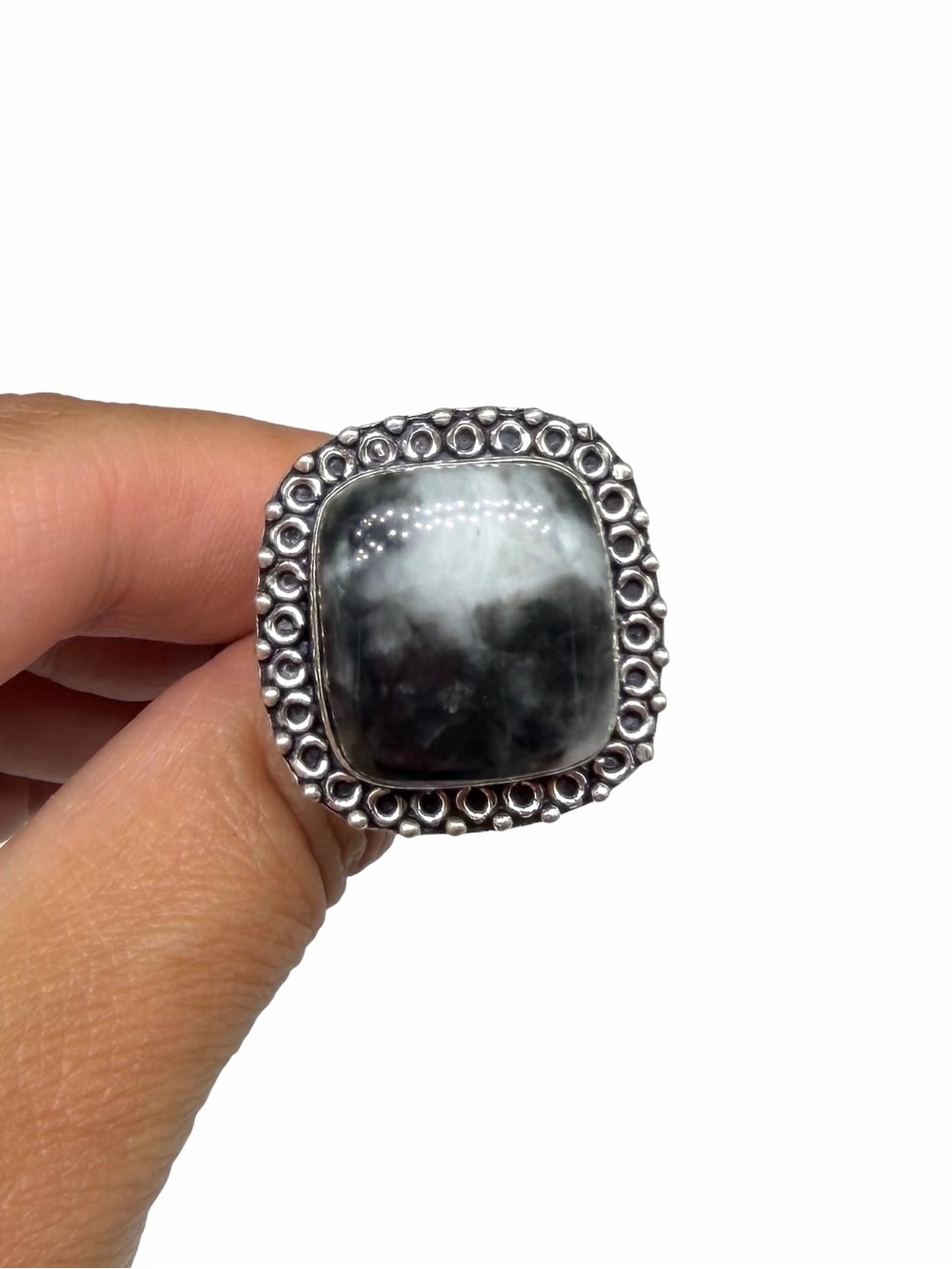 White Buffalo Turquoise Ring Size 9.5 925 Sterling Silver Overlay - Picture 4 of 6